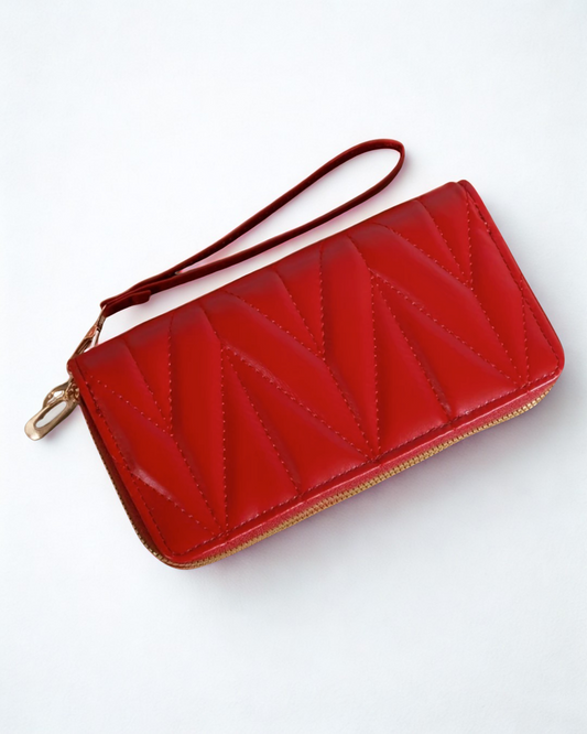 Red Women's Fashion Long Wallet – Dual Zipper & Card Holder