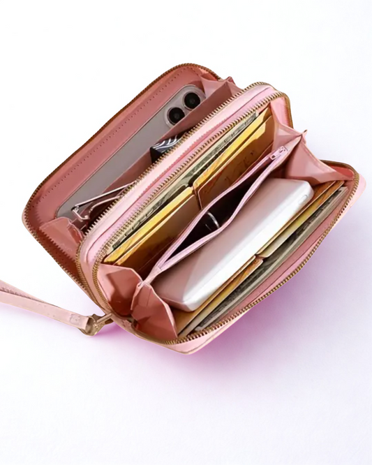 Black Women’s Dual Zipper Long Wallet – Elegant & Spacious