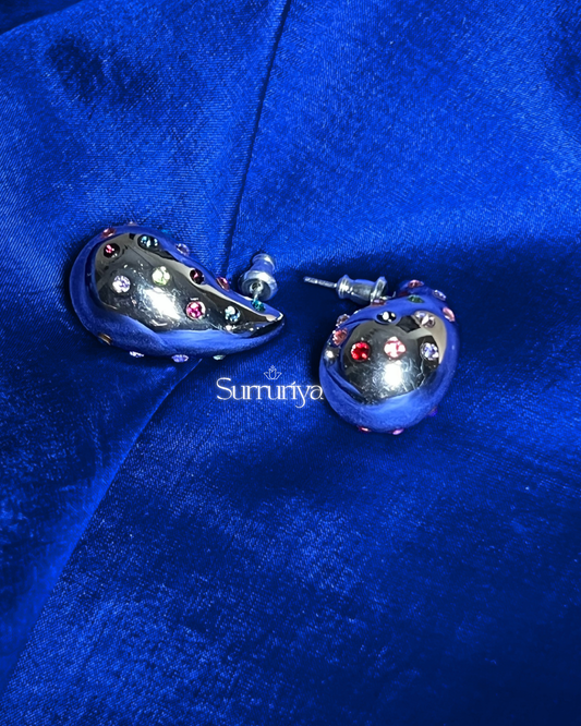 Silver-Water drop Earring with Rhinestone