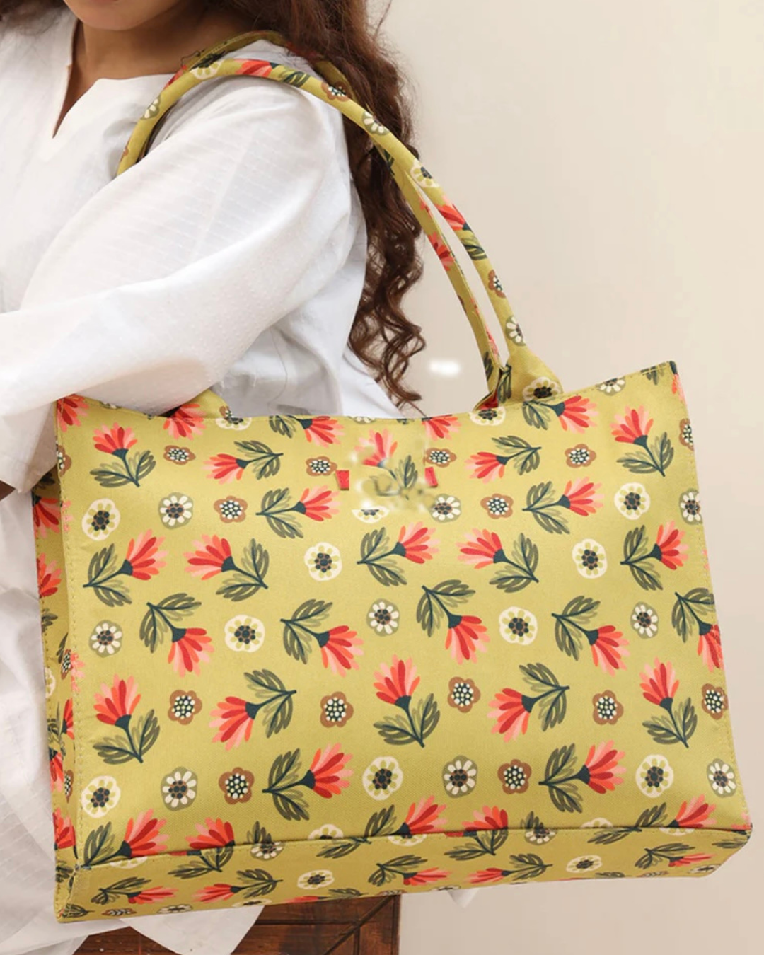 Sunshine Bloom Printed Canvas Tote Bag