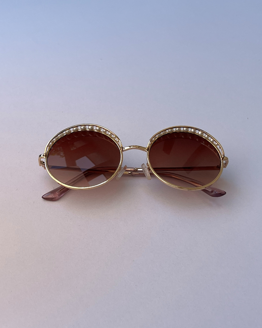 Golden Pearl Round Frame Glasses
