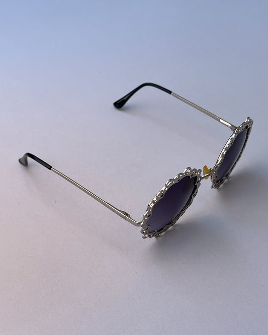 Round Silver Frame Glasses with Flower Edge