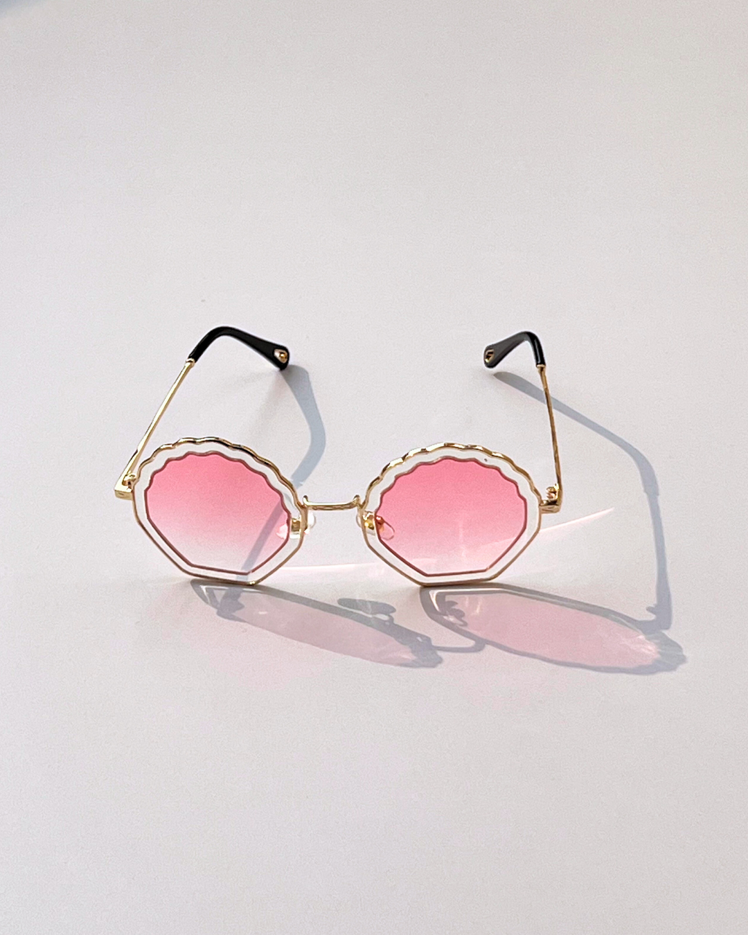 Unique Gold Round Sunglasses with Pink Lenses – Korean Style