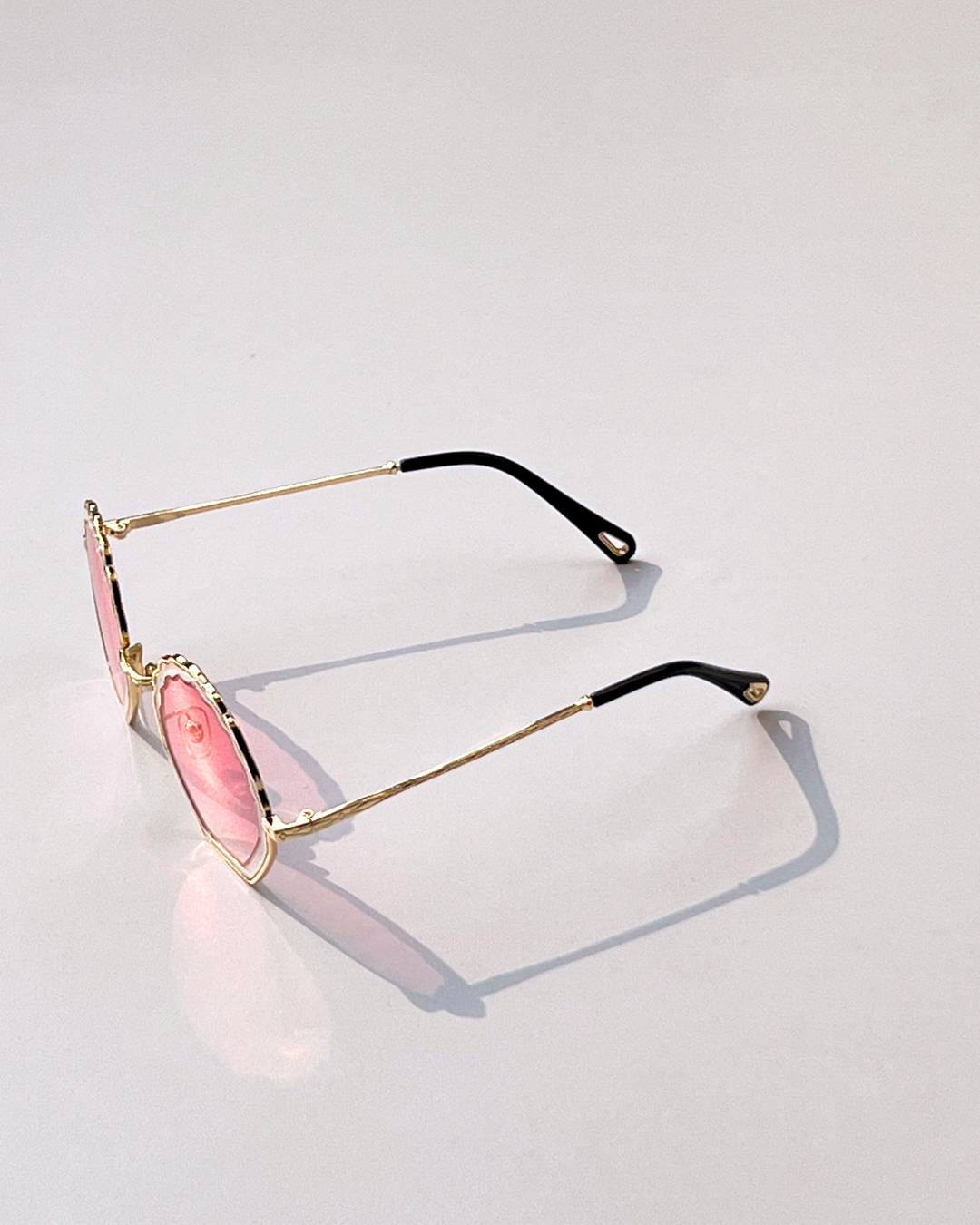 Unique Gold Round Sunglasses with Pink Lenses – Korean Style