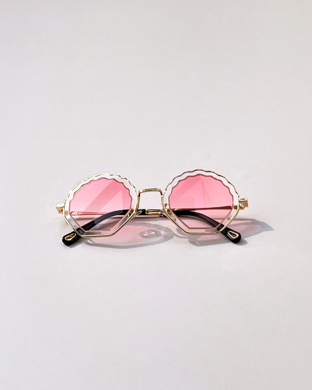 Unique Gold Round Sunglasses with Pink Lenses – Korean Style