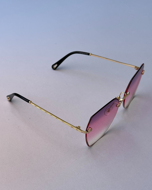 Oversized Pink Gradient Rimless Sunglasses – Gold Accent