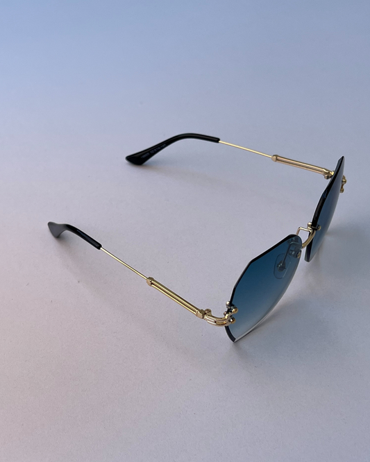 Hexagon Rimless Blue Gradient Sunglasses – Gold Frame