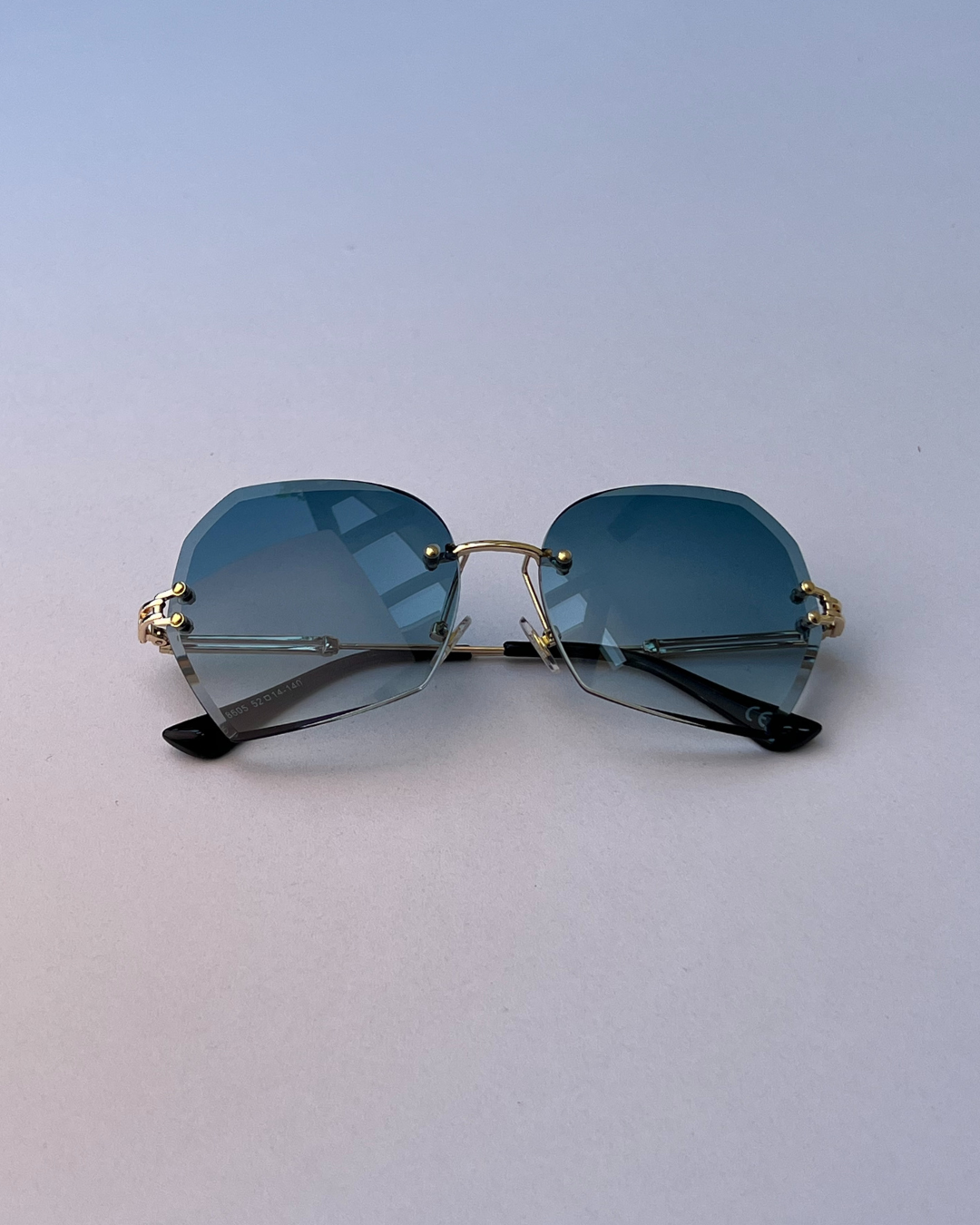 Hexagon Rimless Blue Gradient Sunglasses – Gold Frame