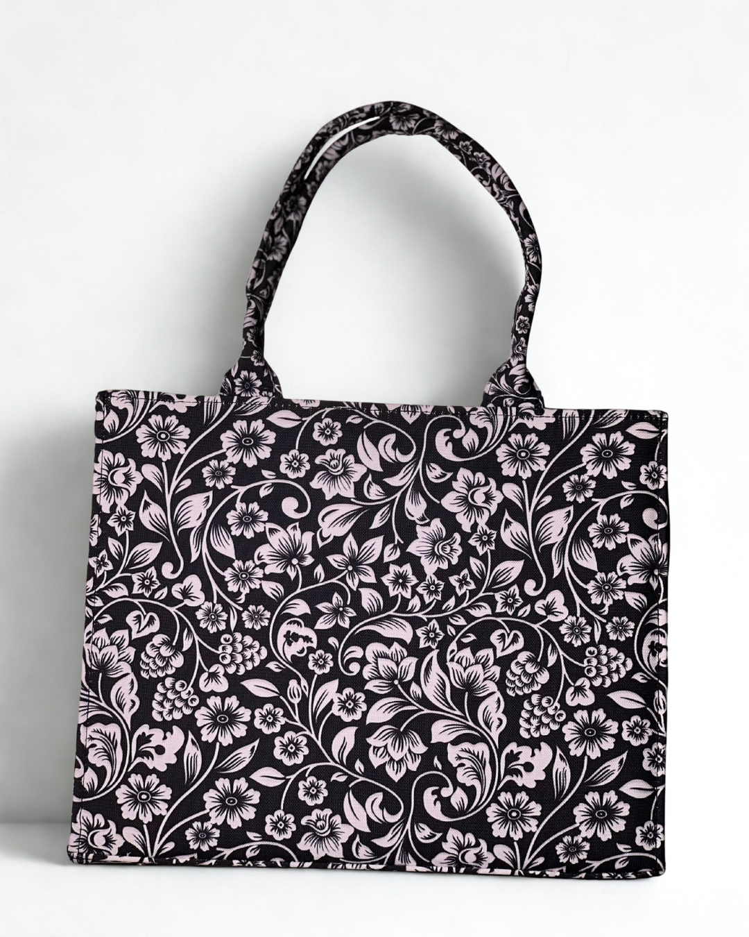 Floral Black & White Canvas Tote Bag