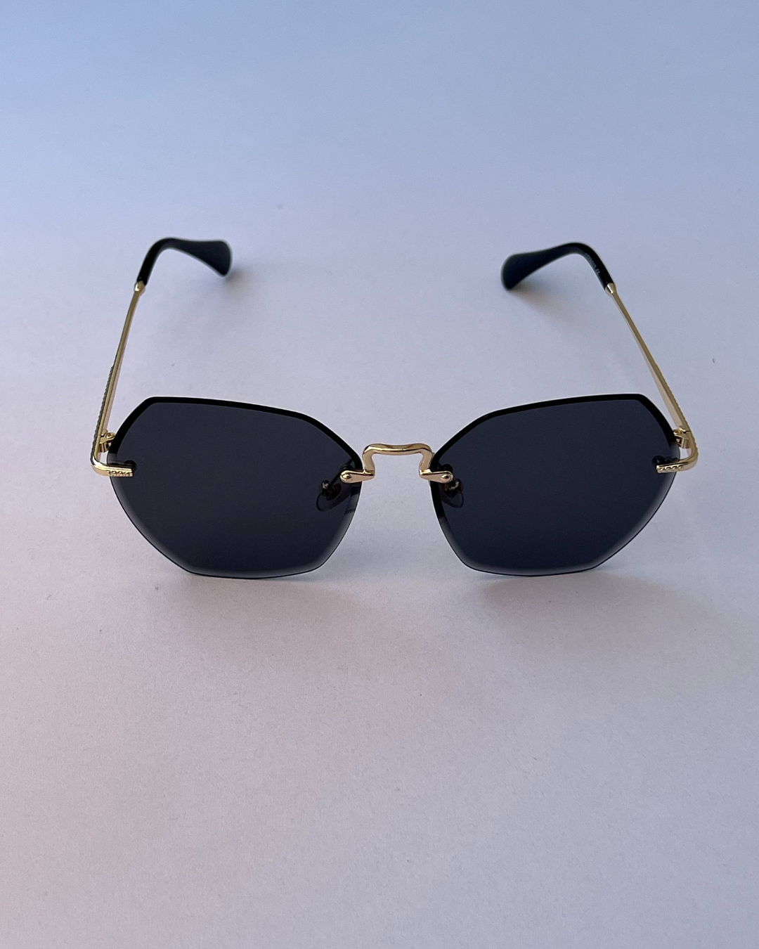 Hexagon Rimless Black Sunglasses – Gold Frame
