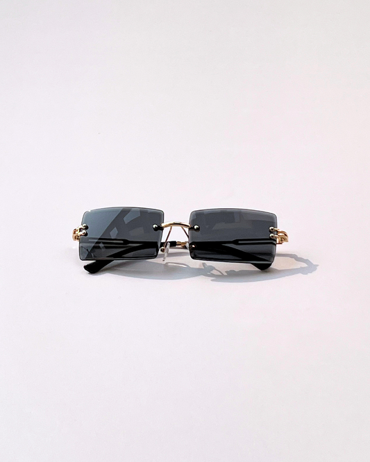 Rectangular Rimless Black Sunglasses – Korean Trend