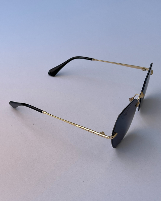 Hexagon Rimless Black Sunglasses – Gold Frame