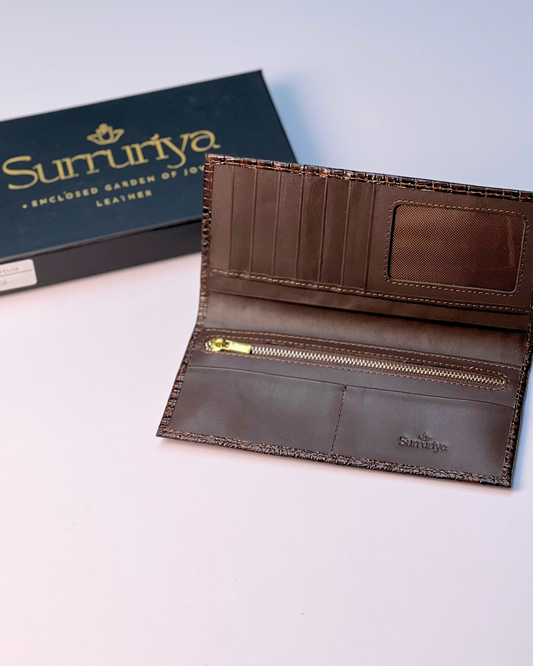 Brown Premium Crocodile Texture Leather Long Wallet