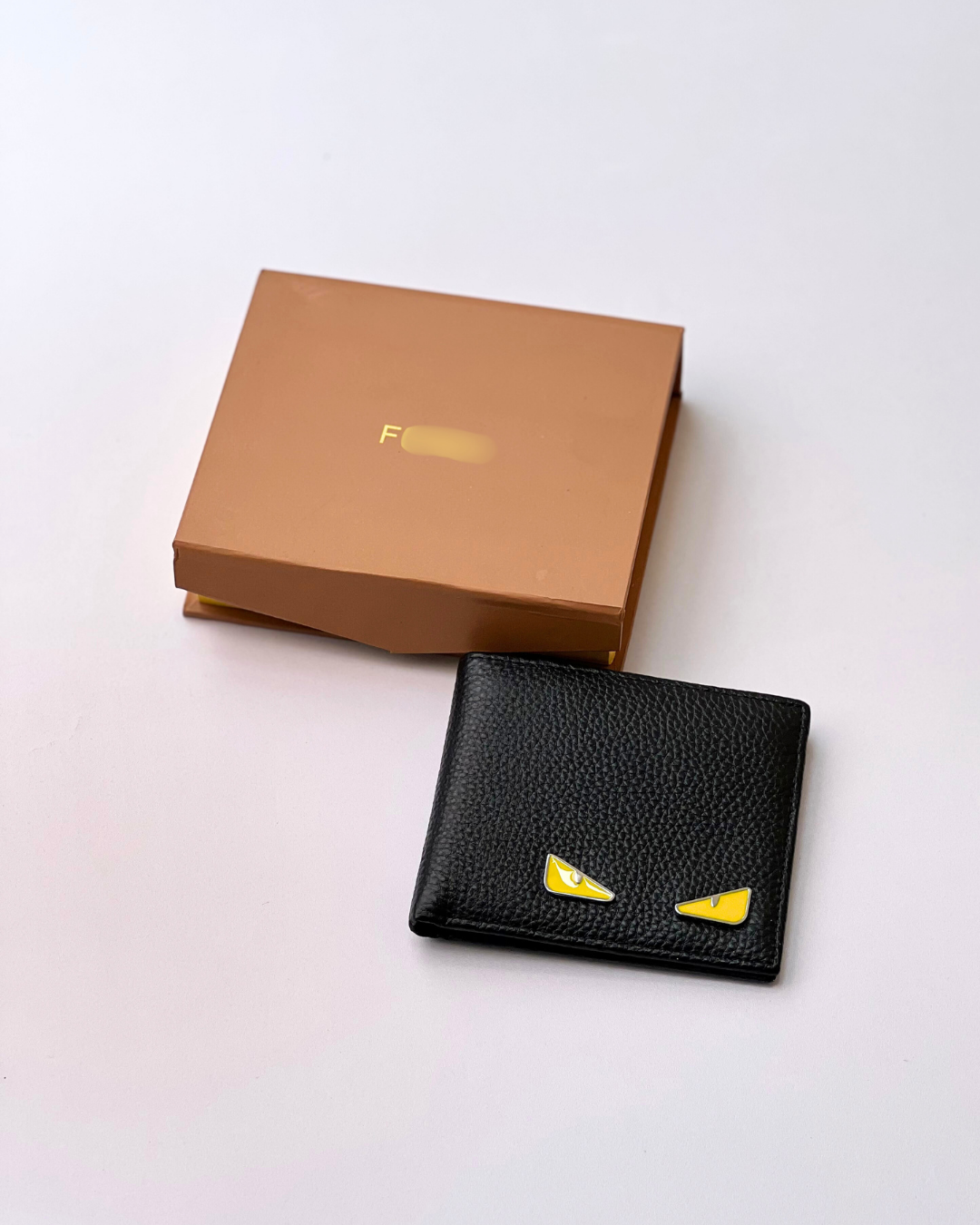 Black Leather Wallet with Yellow Eyes Design | Dollar Size