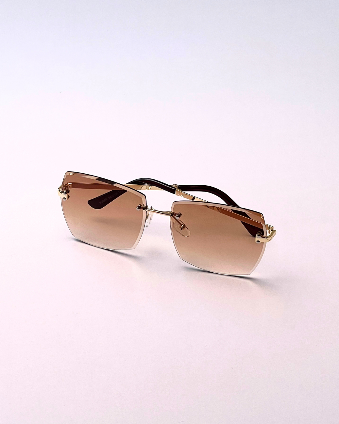 Frameless Gradient Mirror Sunglasses – Gold Trim for Women