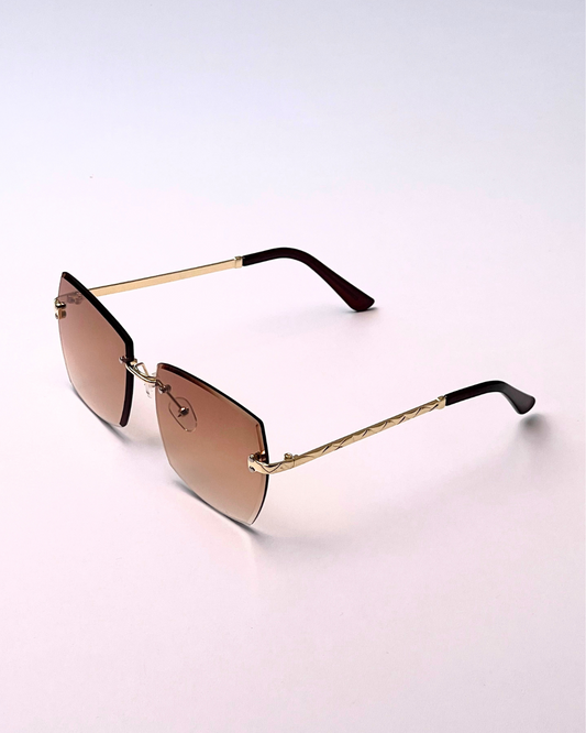 Frameless Gradient Mirror Sunglasses – Gold Trim for Women