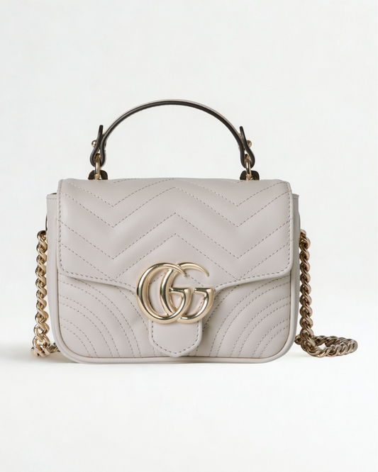 Luxury White Quilted Handbag with Chain Strap