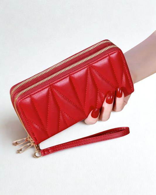Red Women's Fashion Long Wallet – Dual Zipper & Card Holder