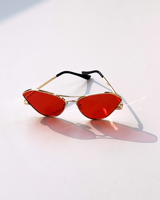 Korean Style Cat Eye Sunglasses – Red Lens & Golden Frame