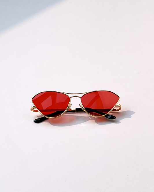 Korean Style Cat Eye Sunglasses – Red Lens & Golden Frame