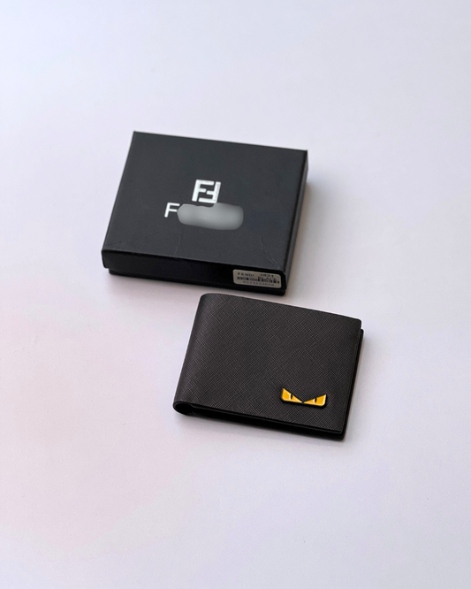 Black Leather Wallet with Yellow Accent | Dollar Size