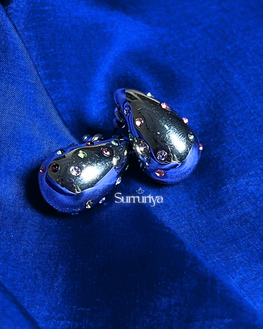 Silver-Water drop Earring with Rhinestone