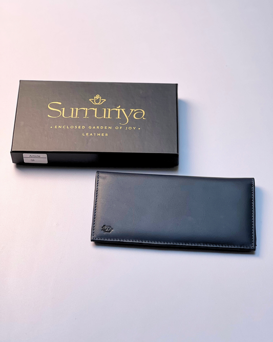 Navy Blue Premium Plain Leather Long Wallet