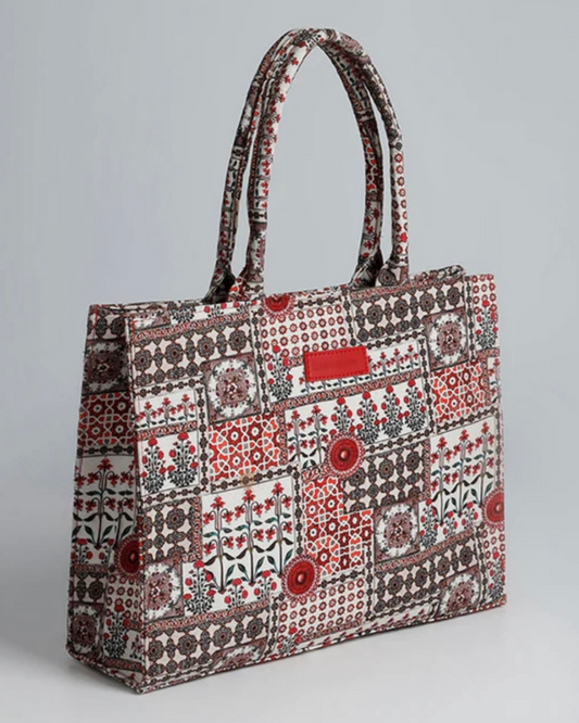 Elegant Mosaic Printed Canvas Tote Bag
