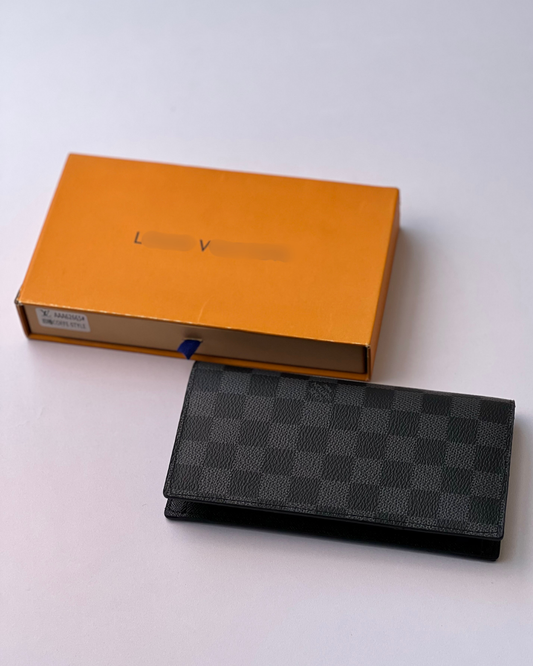 Premium Black Long Wallet | Checkered Leather Design