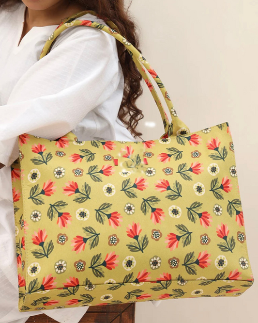 Sunshine Bloom Printed Canvas Tote Bag