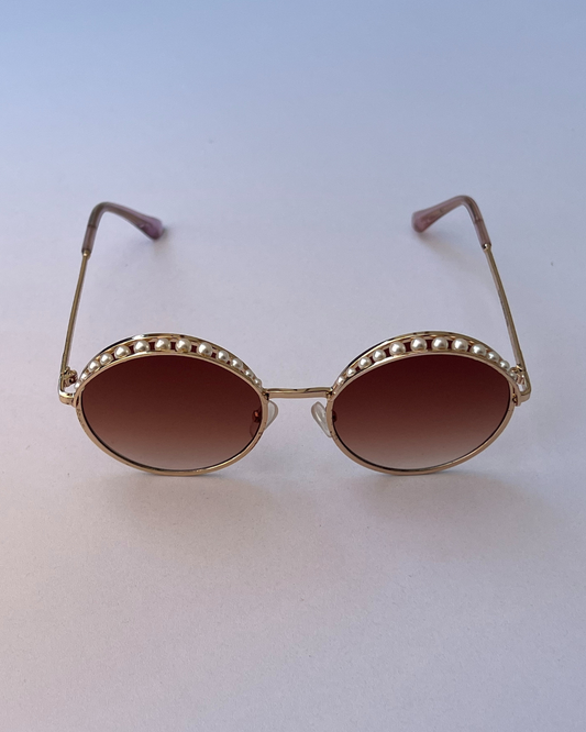Golden Pearl Round Frame Glasses