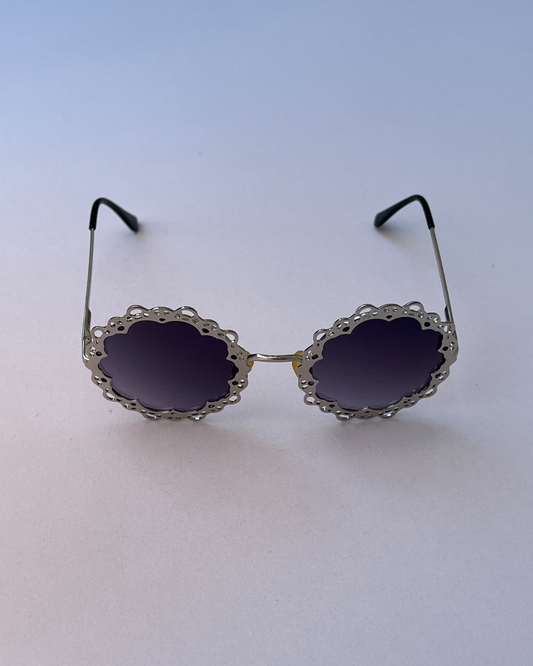 Round Silver Frame Glasses with Flower Edge