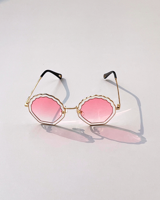 Unique Gold Round Sunglasses with Pink Lenses – Korean Style