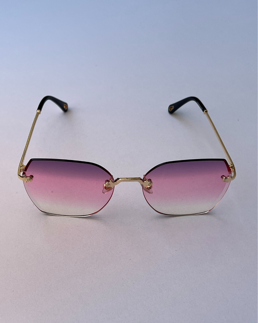 Oversized Pink Gradient Rimless Sunglasses – Gold Accent