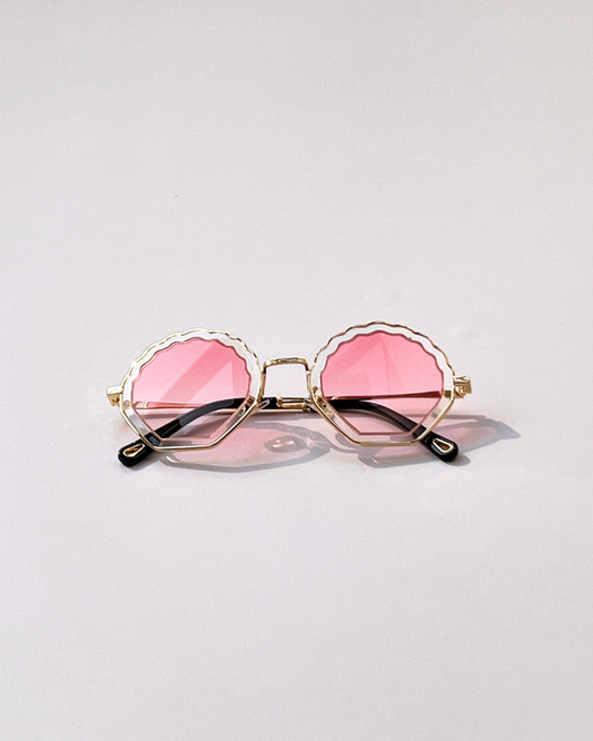 Unique Gold Round Sunglasses with Pink Lenses – Korean Style