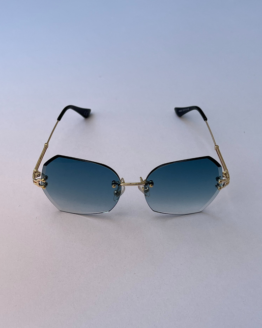 Hexagon Rimless Blue Gradient Sunglasses – Gold Frame