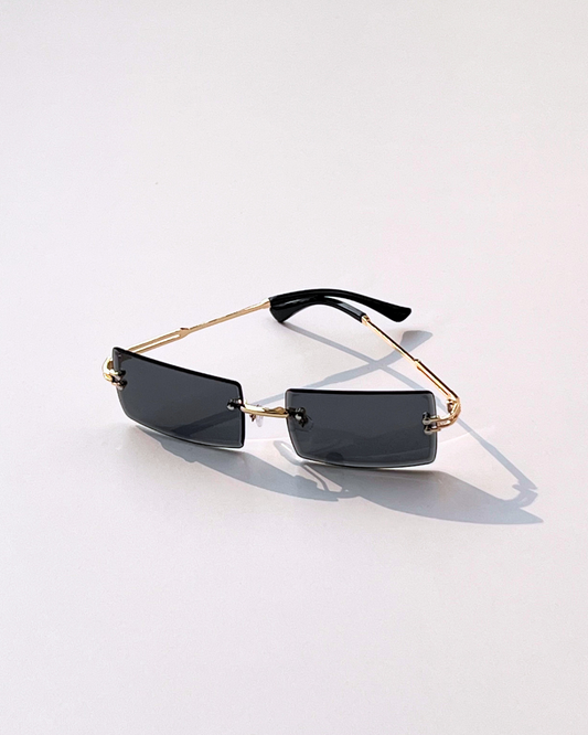 Rectangular Rimless Black Sunglasses – Korean Trend