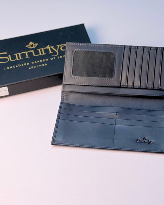 Navy Blue Premium Plain Leather Long Wallet