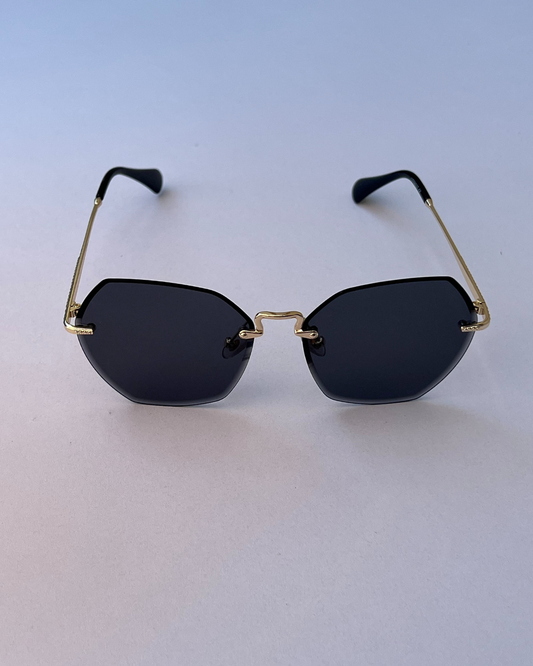 Hexagon Rimless Black Sunglasses – Gold Frame