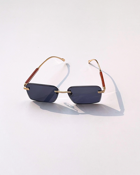 Rimless Rectangular Sunglasses – Black Lens, Golden Frame