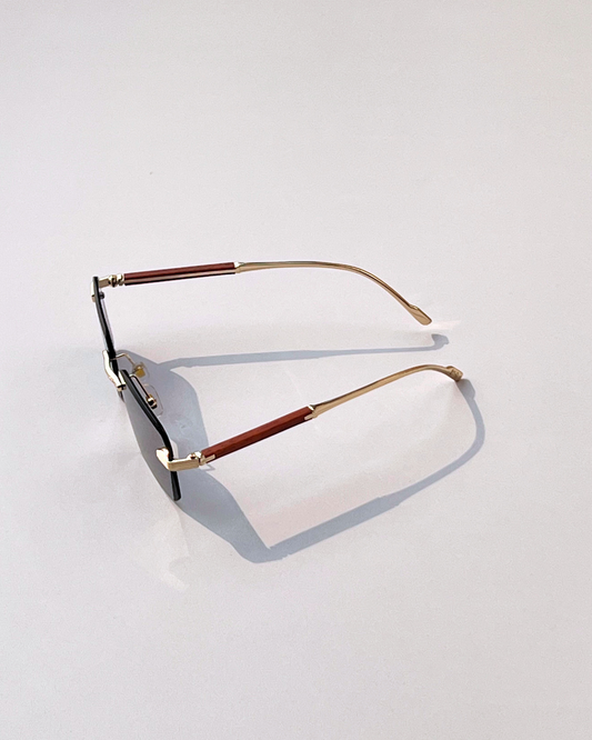 Rimless Rectangular Sunglasses – Black Lens, Golden Frame