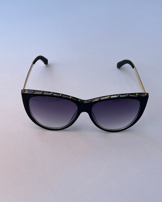 Cat Eye Studded Sunglasses – Black Frame with Gradient Lenses