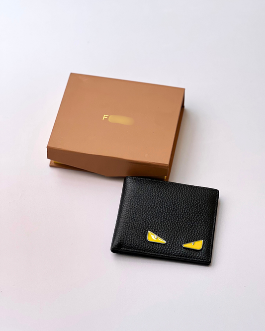 Black Leather Wallet with Yellow Eyes Design | Dollar Size