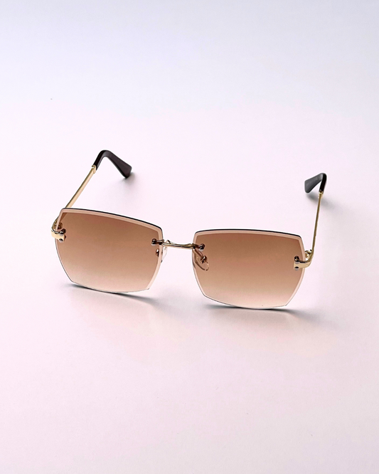 Frameless Gradient Mirror Sunglasses – Gold Trim for Women