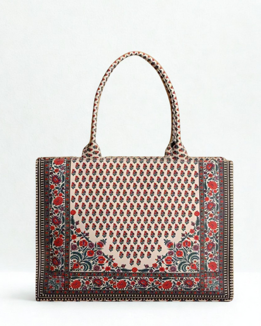 Traditional Bloom Printed Canvas Tote Bag